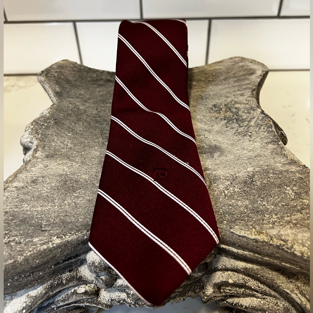Burgundy and White Stripe Pierre Cardin Tie